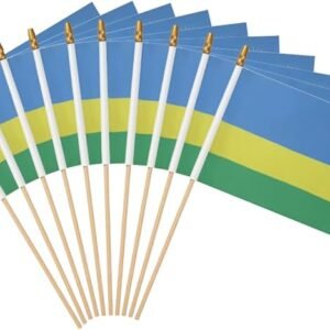 PRDRWNDN® | Proud Rwandan - 12 Pack Rwanda Handheld Stick Flag 5x8 Inch on Wood Stick Small Mini Handheld Flags,Party Decor Parades Festival Event Celebration. (Rwanda, 5x8in)
